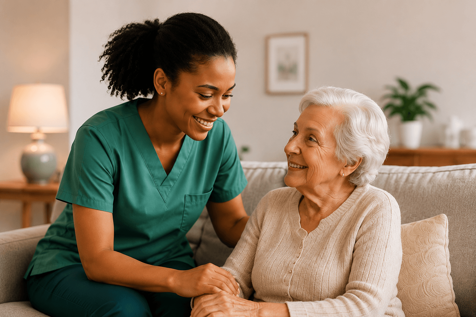 Caregiver helping senior client