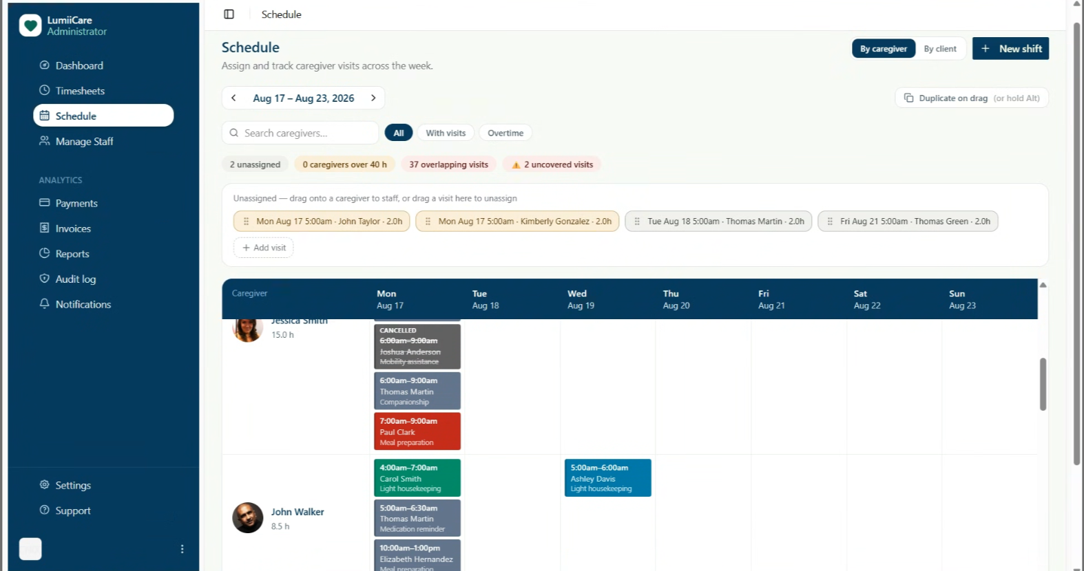 LumiiCare Schedule